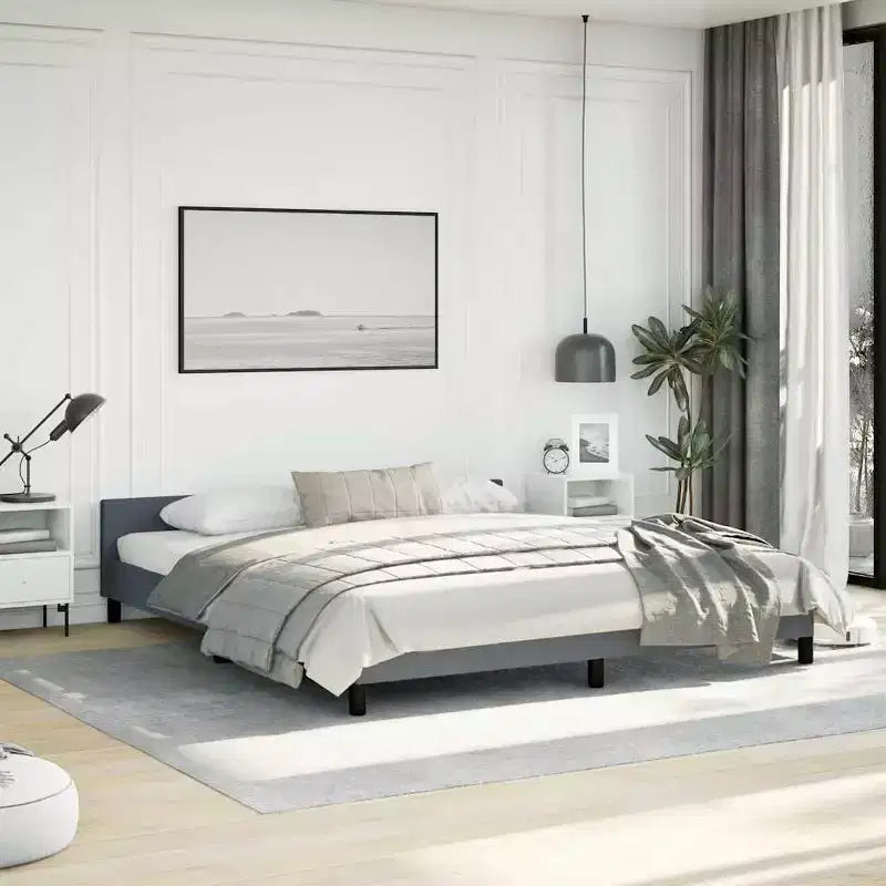 Cadre de lit avec tête de lit velours gris foncé California King Moderne