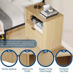 23 Inch Oak Nightstand, Waterproof Surface Bedside Table with Drawer & Storage, Mid Century Modern Fluted End Table for Bedroom