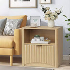 Table de chevet en chêne de 23 pouces, surface étanche avec tiroir et rangement, table d'appoint cannelée moderne du milieu du siècle pour chambre à coucher