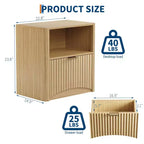 Table de chevet en chêne de 23 pouces, surface étanche avec tiroir et rangement, table d'appoint cannelée moderne du milieu du siècle pour chambre à coucher