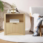Table de chevet en chêne de 23 pouces, surface étanche avec tiroir et rangement, table d'appoint cannelée moderne du milieu du siècle pour chambre à coucher