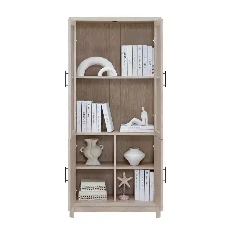 Bibliothèque en bois avec portes vitrées, étagère de rangement avec étagères réglables, présentoir pour bureau, salon