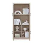 Bibliothèque en bois avec portes vitrées, étagère de rangement avec étagères réglables, présentoir pour bureau, salon