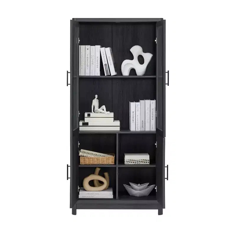 Bibliothèque en bois avec portes vitrées, étagère de rangement avec étagères réglables, présentoir pour bureau, salon