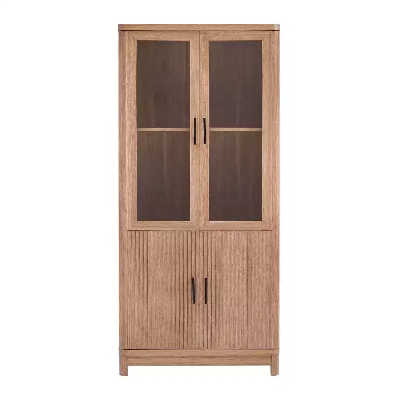 Bibliothèque en bois avec portes vitrées, étagère de rangement avec étagères réglables, présentoir pour bureau, salon