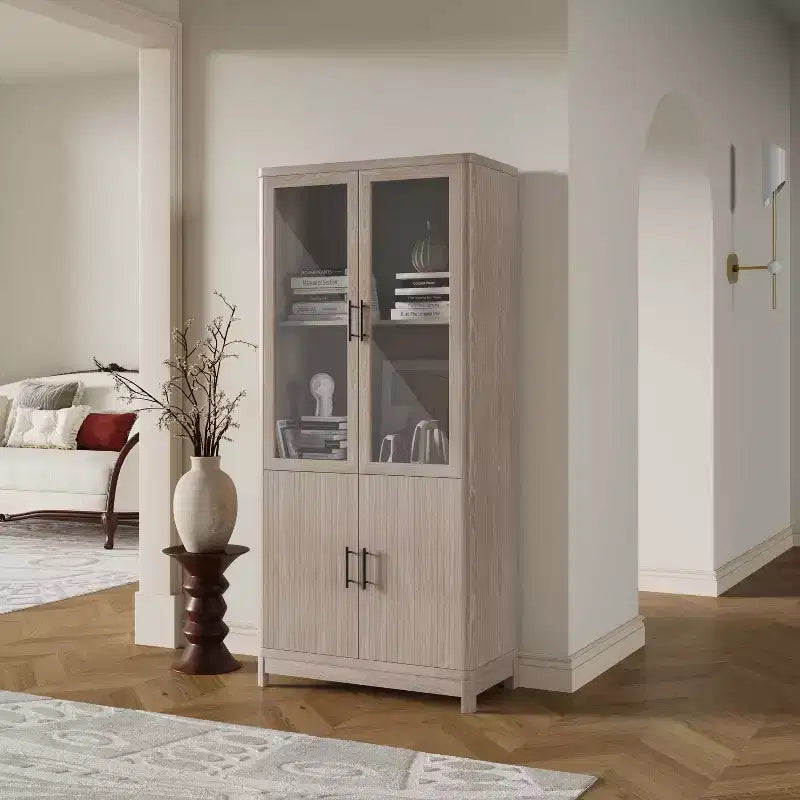 Bibliothèque en bois avec portes vitrées, étagère de rangement avec étagères réglables, présentoir pour bureau, salon