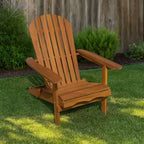 Royal Hampton Outdoor Adirondack Chair, Slatted Back, Natural Brown Wood