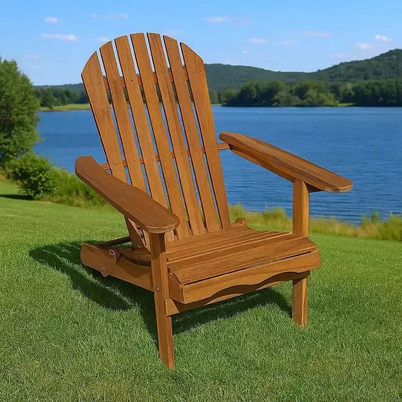 Fauteuil Adirondack extérieur, dossier à lattes, bois brun naturel