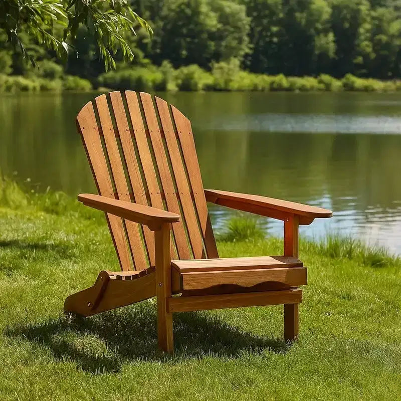 Fauteuil Adirondack extérieur, dossier à lattes, bois brun naturel