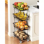 Fruit Basket 4 - Tier Kitchen Organizer Rolling Cart with Wheels for Storing Fruit Potato Onion Snacks Vegetables Bread Produce