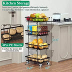 Panier à fruits – Chariot de rangement de cuisine roulant à 4 niveaux avec roues pour conserver fruits, pommes de terre, oignons, snacks, légumes, pain et autres produits.