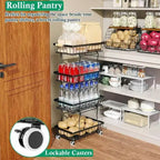 Panier à fruits – Chariot de rangement de cuisine roulant à 4 niveaux avec roues pour conserver fruits, pommes de terre, oignons, snacks, légumes, pain et autres produits.