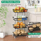 Panier à fruits – Chariot de rangement de cuisine roulant à 4 niveaux avec roues pour conserver fruits, pommes de terre, oignons, snacks, légumes, pain et autres produits.
