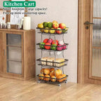 Panier à fruits – Chariot de rangement de cuisine roulant à 4 niveaux avec roues pour conserver fruits, pommes de terre, oignons, snacks, légumes, pain et autres produits.