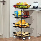Panier à fruits – Chariot de rangement de cuisine roulant à 4 niveaux avec roues pour conserver fruits, pommes de terre, oignons, snacks, légumes, pain et autres produits.