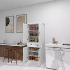 Garde-manger de cuisine autoportant blanc 71, 4 portes 1 tiroir 2 étagères réglables
