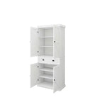 Garde-manger de cuisine autoportant blanc 71, 4 portes 1 tiroir 2 étagères réglables