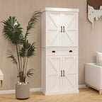 MAYEERTY White 71 Kitchen Pantry, 4 Doors (2 with Racks) 1 Drawer 2 Adjustable Shelves