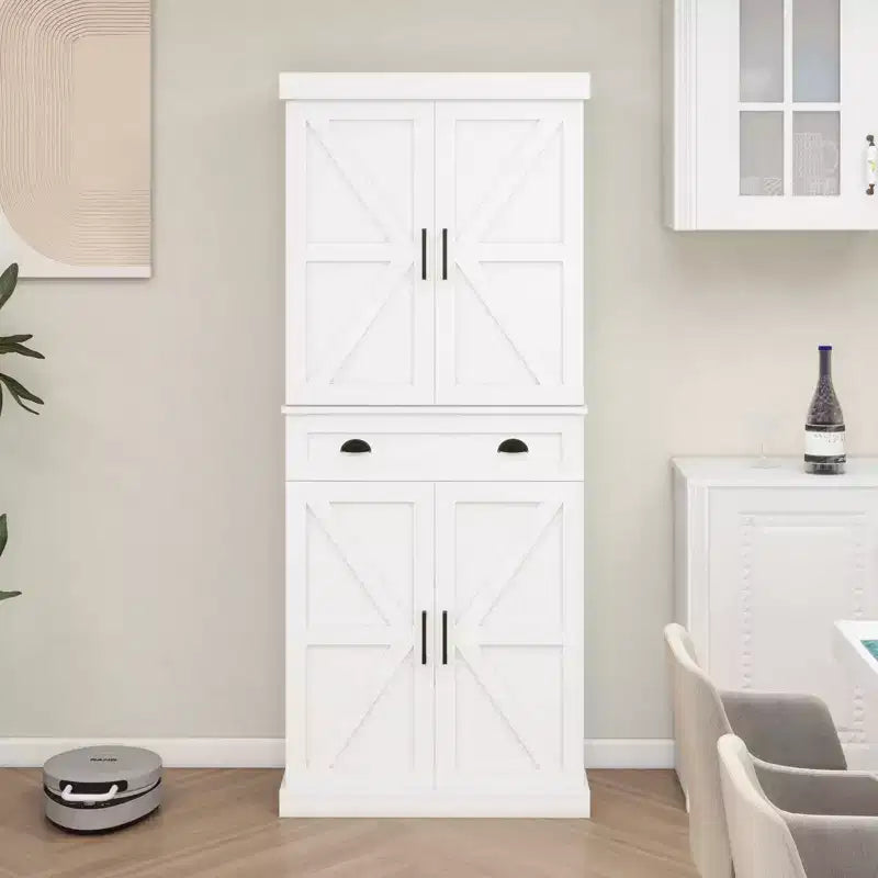 Élément de rangement de cuisine blanc 71, 4 portes (2 avec étagères), 1 tiroir, 2 étagères réglables