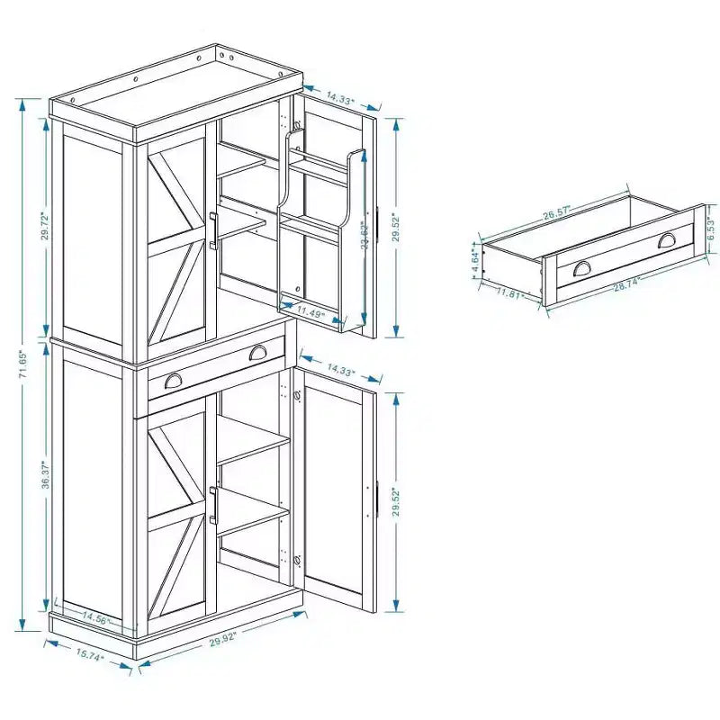 Élément de rangement de cuisine blanc 71, 4 portes (2 avec étagères), 1 tiroir, 2 étagères réglables