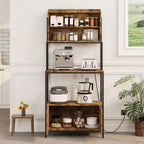 68 Kitchen Bakers Rack with Storage, 6-Tier Industrial Coffee Bar Station with Microwave Stand with Shelves & Cabinet for Pots, Pans, Spices