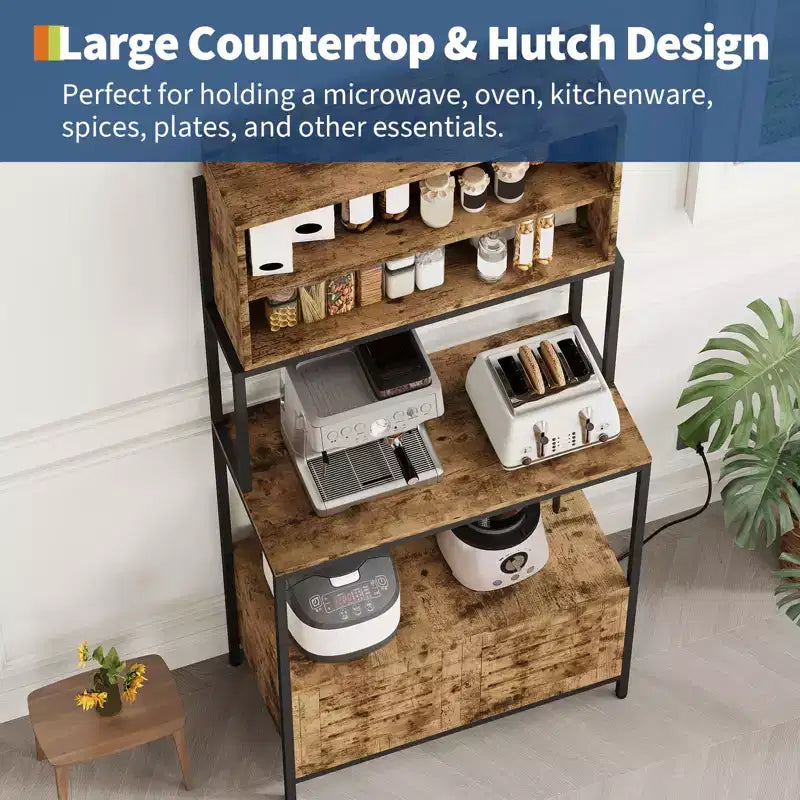 Étagère de Boulanger de Cuisine de 68 po avec Rangement, Meuble de Bar à Café Industriel à 6 Niveaux avec Support à Micro-ondes, Étagères et Armoire pour Casseroles, Poêles, Épices