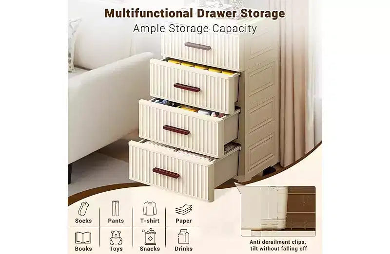 Meuble de Rangement Mobile, Classeur à 4 Tiroirs, Meuble de Rangement de Bureau avec Roulettes pour Chambre, Table de Chevet