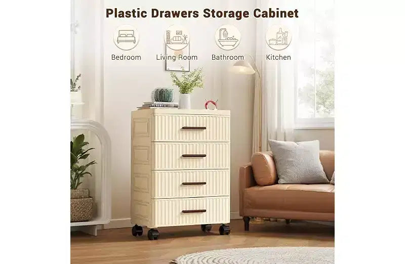 Meuble de Rangement Mobile, Classeur à 4 Tiroirs, Meuble de Rangement de Bureau avec Roulettes pour Chambre, Table de Chevet