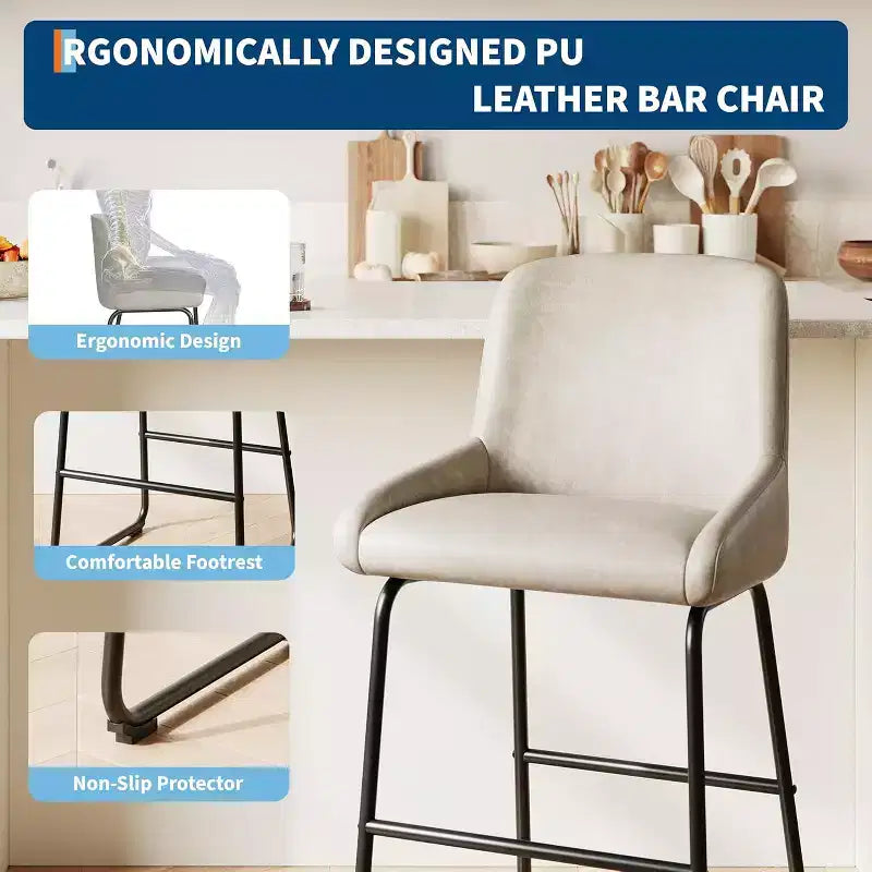 Tabourets de bar / 4, Tabourets de bar hauteur comptoir en cuir PU avec dossier et repose-pieds, Chaises de bar rembourrées pour salle à manger et îlot de cuisine