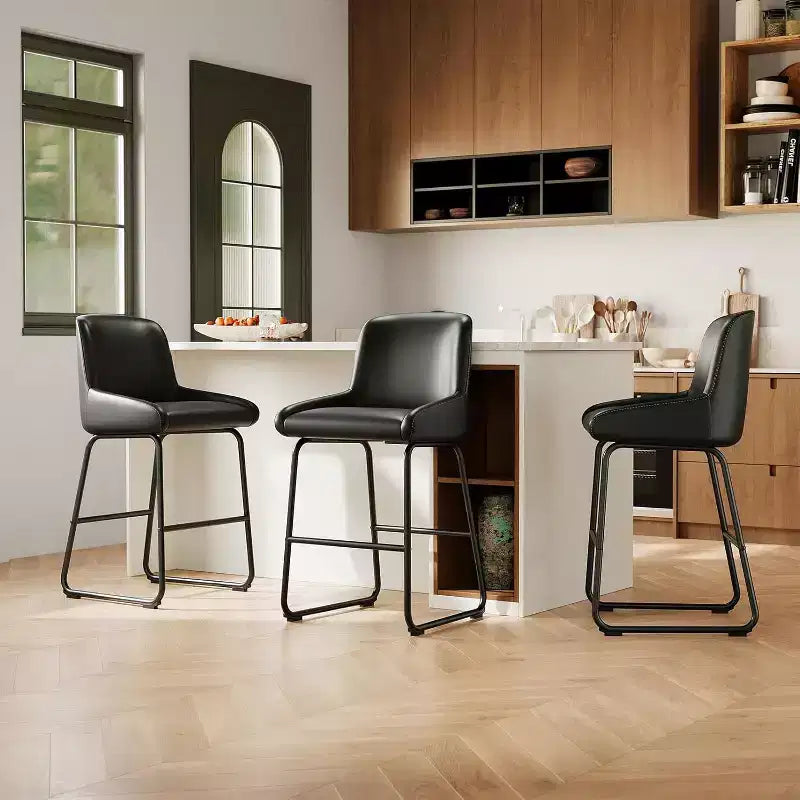 Tabourets de bar / 4, Tabourets de bar hauteur comptoir en cuir PU avec dossier et repose-pieds, Chaises de bar rembourrées pour salle à manger et îlot de cuisine