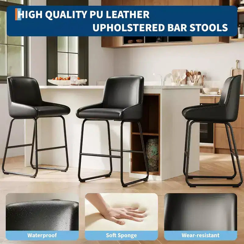 Tabourets de bar / 4, Tabourets de bar hauteur comptoir en cuir PU avec dossier et repose-pieds, Chaises de bar rembourrées pour salle à manger et îlot de cuisine