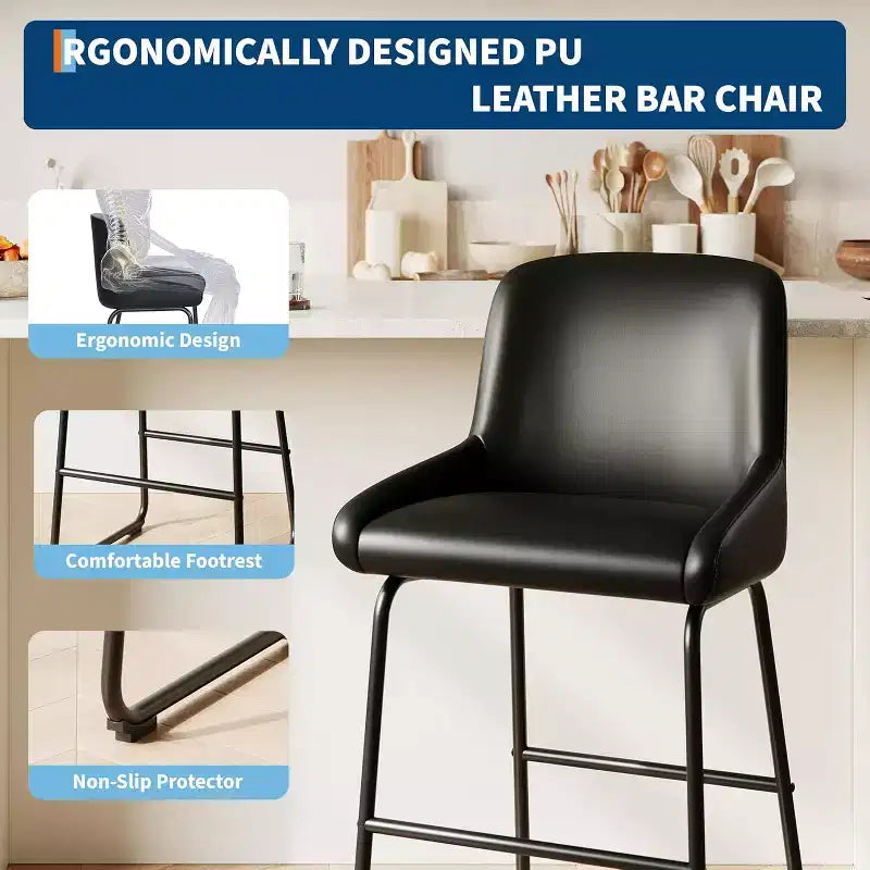 Tabourets de bar / 4, Tabourets de bar hauteur comptoir en cuir PU avec dossier et repose-pieds, Chaises de bar rembourrées pour salle à manger et îlot de cuisine