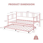 Lit de repos avec lit gigogne, lit de repos double en métal avec lit gigogne escamotable à 6 roulettes, canapé-lit avec support en acier pour salon, chambre à coucher, chambre d'amis