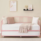Lit de repos avec lit gigogne, lit de repos double en métal avec lit gigogne escamotable à 6 roulettes, canapé-lit avec support en acier pour salon, chambre à coucher, chambre d'amis