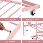 Lit de repos avec lit gigogne, lit de repos double en métal avec lit gigogne escamotable à 6 roulettes, canapé-lit avec support en acier pour salon, chambre à coucher, chambre d'amis
