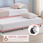 Lit de repos avec lit gigogne, lit de repos double en métal avec lit gigogne escamotable à 6 roulettes, canapé-lit avec support en acier pour salon, chambre à coucher, chambre d'amis