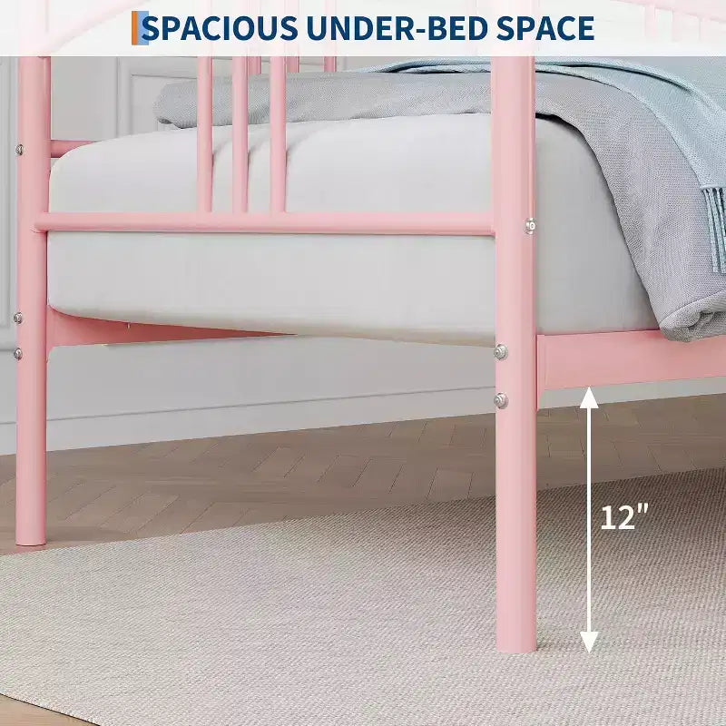 Lit de repos avec lit gigogne, lit de repos double en métal avec lit gigogne escamotable à 6 roulettes, canapé-lit avec support en acier pour salon, chambre à coucher, chambre d'amis