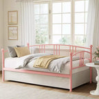 Lit de repos avec lit gigogne, lit de repos double en métal avec lit gigogne escamotable à 6 roulettes, canapé-lit avec support en acier pour salon, chambre à coucher, chambre d'amis