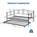 Lit de repos avec lit gigogne, lit de repos double en métal avec lit gigogne escamotable à 6 roulettes, canapé-lit avec support en acier pour salon, chambre à coucher, chambre d'amis