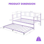 Lit de repos avec lit gigogne, lit de repos double en métal avec lit gigogne escamotable à 6 roulettes, canapé-lit avec support en acier pour salon, chambre à coucher, chambre d'amis