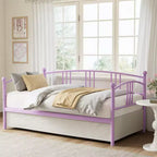 Lit de repos avec lit gigogne, lit de repos double en métal avec lit gigogne escamotable à 6 roulettes, canapé-lit avec support en acier pour salon, chambre à coucher, chambre d'amis