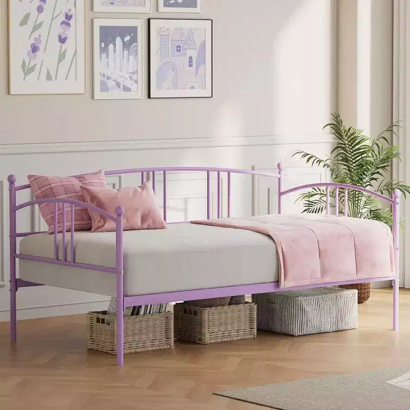 Lit de repos avec lit gigogne, lit de repos double en métal avec lit gigogne escamotable à 6 roulettes, canapé-lit avec support en acier pour salon, chambre à coucher, chambre d'amis