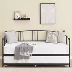 Lit de repos avec lit gigogne, lit de repos double en métal avec lit gigogne escamotable à 6 roulettes, canapé-lit avec support en acier pour salon, chambre à coucher, chambre d'amis