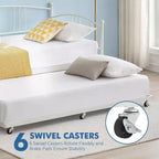 Lit de repos avec lit gigogne, lit de repos double en métal avec lit gigogne escamotable à 6 roulettes, canapé-lit avec support en acier pour salon, chambre à coucher, chambre d'amis