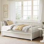 Lit de repos avec lit gigogne, lit de repos double en métal avec lit gigogne escamotable à 6 roulettes, canapé-lit avec support en acier pour salon, chambre à coucher, chambre d'amis