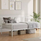 Lit de repos avec lit gigogne, lit de repos double en métal avec lit gigogne escamotable à 6 roulettes, canapé-lit avec support en acier pour salon, chambre à coucher, chambre d'amis