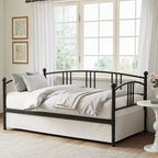 Lit de repos avec lit gigogne, lit de repos double en métal avec lit gigogne escamotable à 6 roulettes, canapé-lit avec support en acier pour salon, chambre à coucher, chambre d'amis