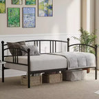 Lit de repos avec lit gigogne, lit de repos double en métal avec lit gigogne escamotable à 6 roulettes, canapé-lit avec support en acier pour salon, chambre à coucher, chambre d'amis