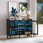 Meuble Bar à Vin Autoportant, Bahut de Cuisine et Buffet Bar à Café avec Porte-Verres, avec Porte Vitrée pour Salon, Salle à Manger