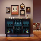 Meuble Bar à Vin Autoportant, Bahut de Cuisine et Buffet Bar à Café avec Porte-Verres, avec Porte Vitrée pour Salon, Salle à Manger